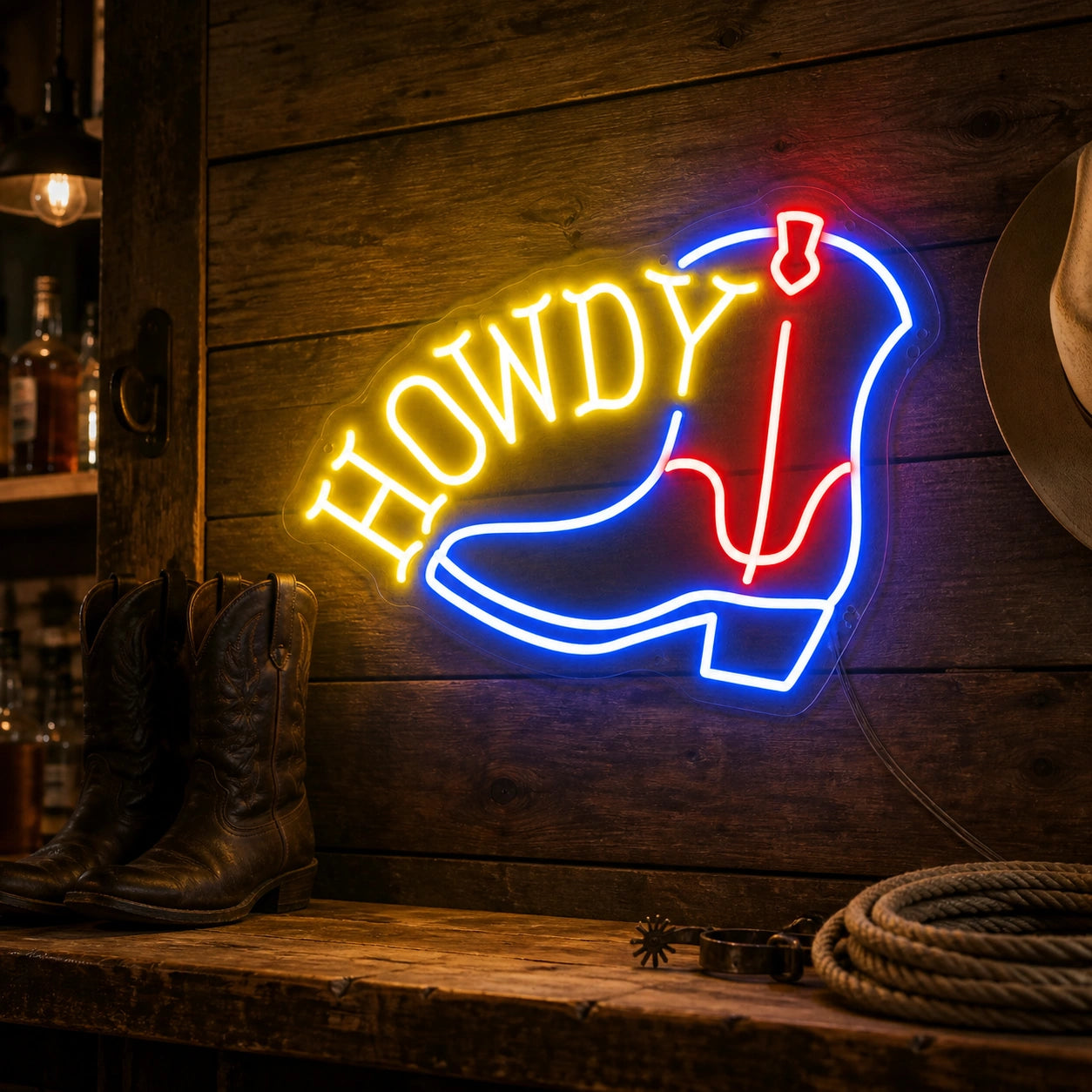 Howdy Cowboy Boots Vintage LED Neon Sign high-converting product image