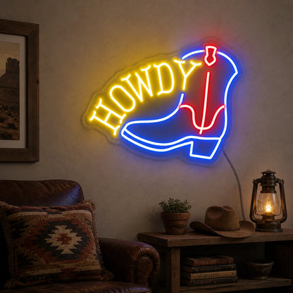 Howdy Cowboy Boots Vintage LED Neon Sign size image