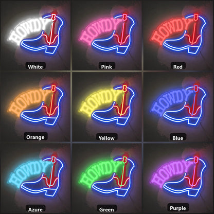 Howdy Cowboy Boots Vintage LED Neon Sign color grid