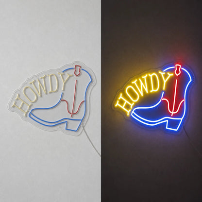 Howdy Cowboy Boots Vintage LED Neon Sign - Shineneon