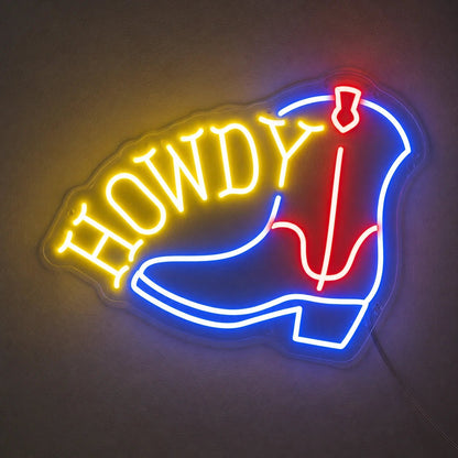 Howdy Cowboy Boots Vintage LED Neon Sign - Shineneon