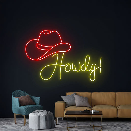 Howdy Cowboy Hat Led Neon Signs