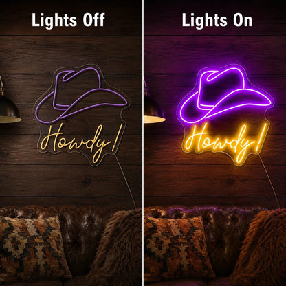 Howdy Cowboy Hat Man Cave LED Neon Sign - Shineneon