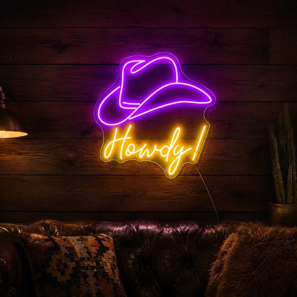 Howdy Cowboy Hat Man Cave LED Neon Sign - Shineneon