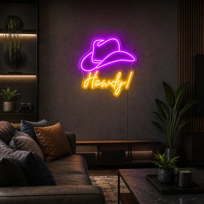 Howdy Cowboy Hat Man Cave LED Neon Sign - Shineneon