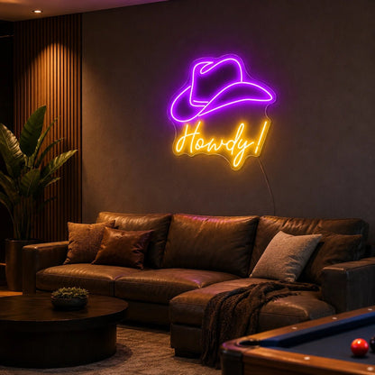 Howdy Cowboy Hat Man Cave LED Neon Sign - Shineneon