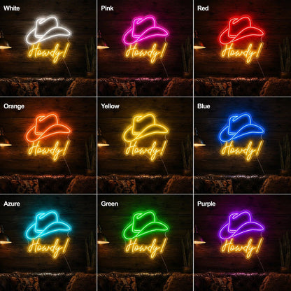Howdy Cowboy Hat Man Cave LED Neon Sign - Shineneon