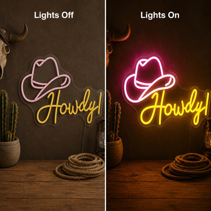 Howdy Cowboy Hat Man Cave LED Neon Sign Man Cave Neon Sign main product image