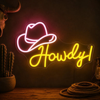 Howdy Cowboy Hat Man Cave LED Neon Sign Man Cave Neon Sign - Shineneon