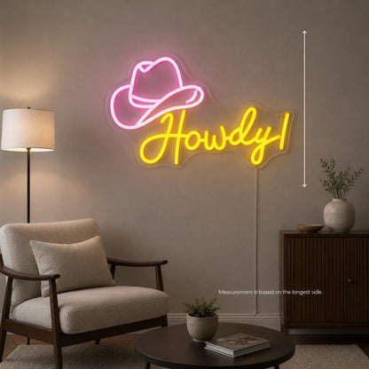 Howdy Cowboy Hat Man Cave LED Neon Sign Man Cave Neon Sign - Shineneon