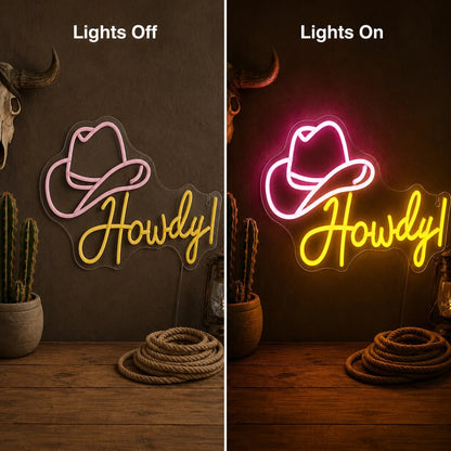 Howdy Cowboy Hat Man Cave LED Neon Sign Man Cave Neon Sign - Shineneon