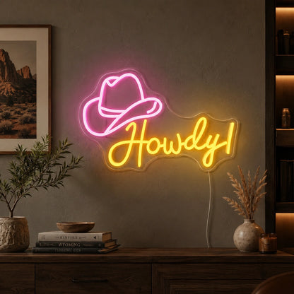 Howdy Cowboy Hat Neon Sign Wall Decor LED Neon Sign high-converting product image