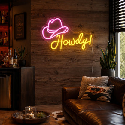 Howdy Cowboy Hat Neon Sign Wall Decor LED Neon Sign real lifestyle scene