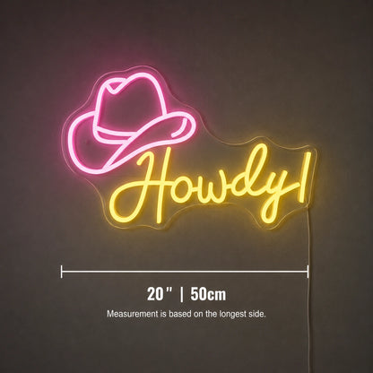 Howdy Cowboy Hat Neon Sign Wall Decor LED Neon Sign size image