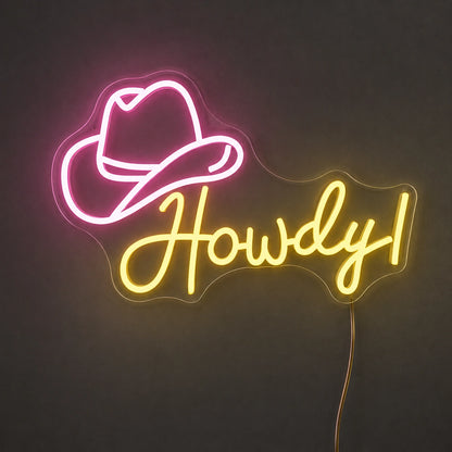 Howdy Cowboy Hat Neon Sign Wall Decor LED Neon Sign main product image