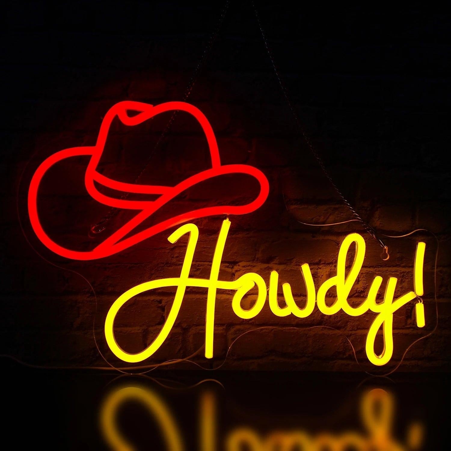 Howdy Cowboy Hat Red - Yellow Led Neon Sign Western Indoor Decor - Shineneon