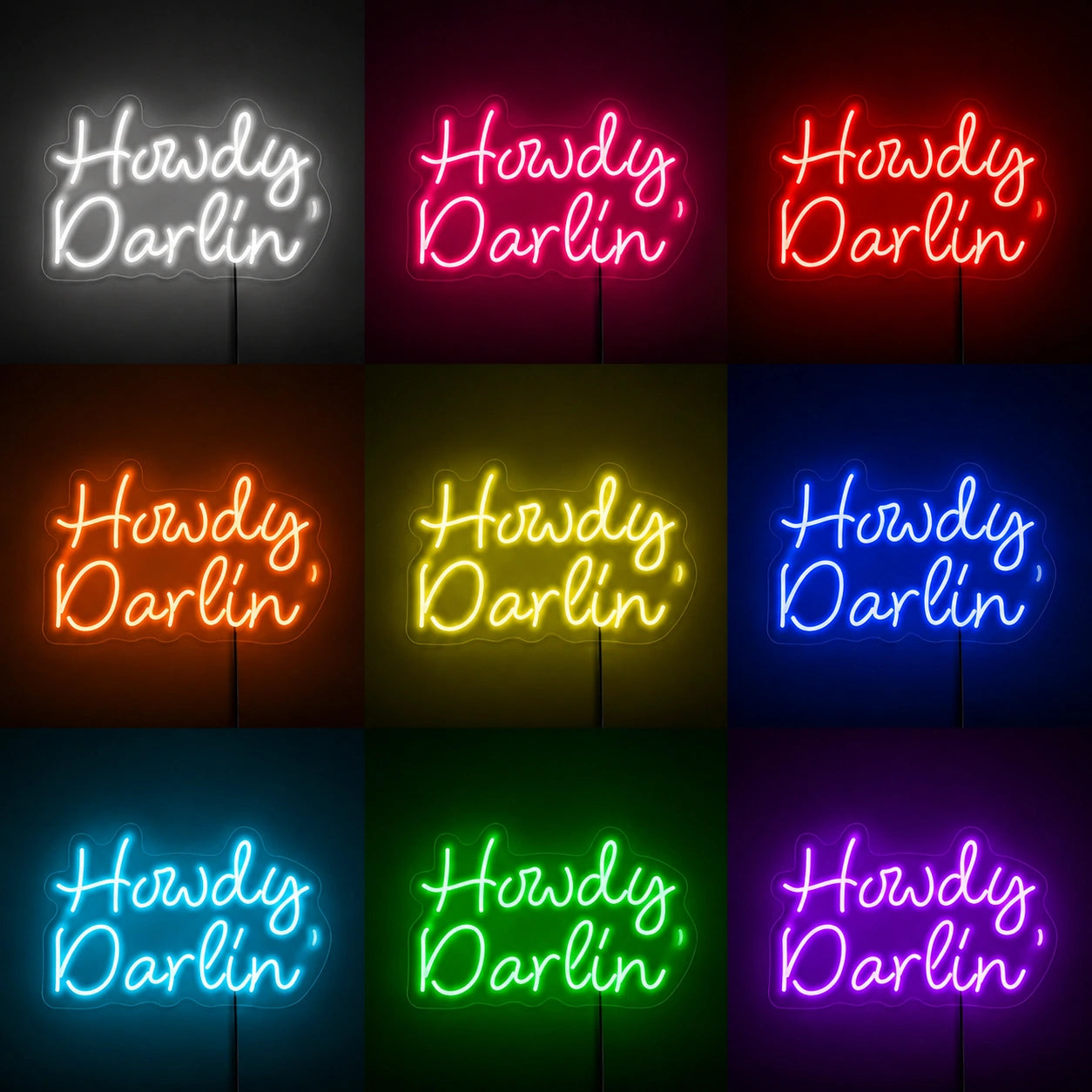 Howdy Darlin Neon Sign LED Neon Sign color grid
