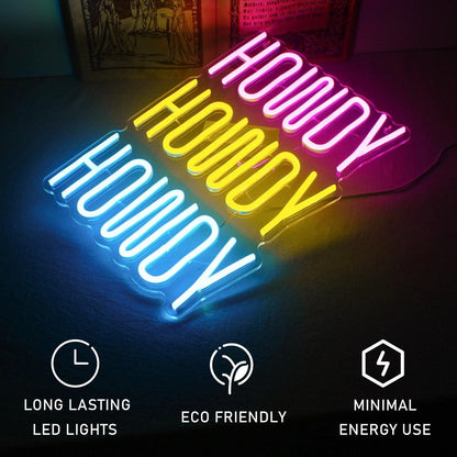 Howdy Tri - Color Layered Led Neon Sign For Home Cafe Studio - Shineneon
