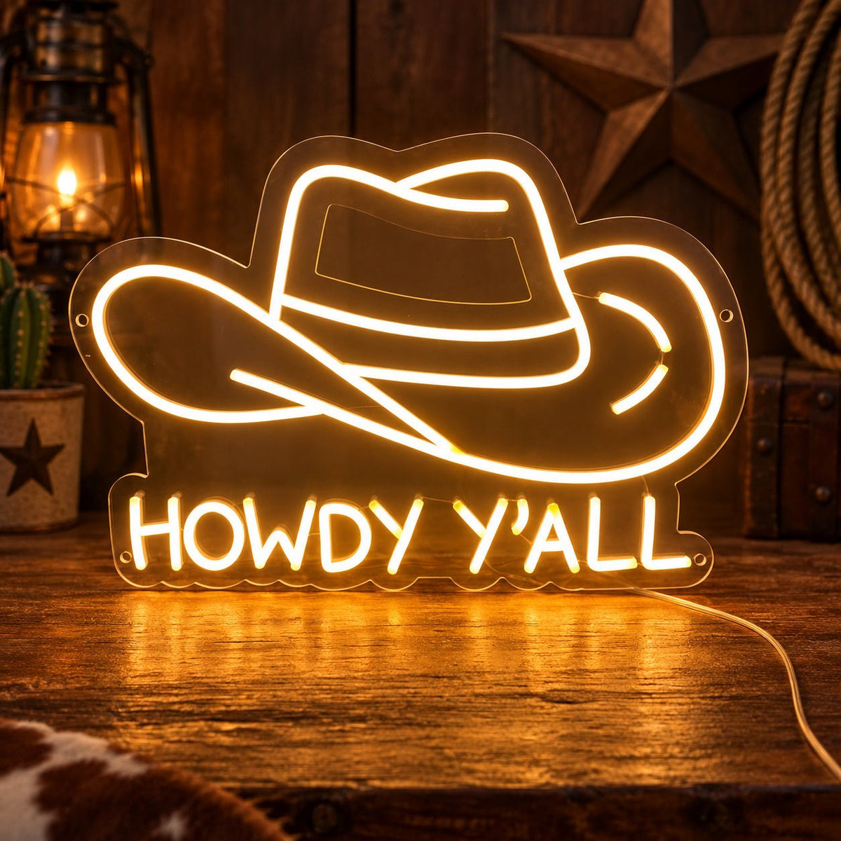 Howdy Yall Cowboy Hat LED Neon Sign - Shineneon