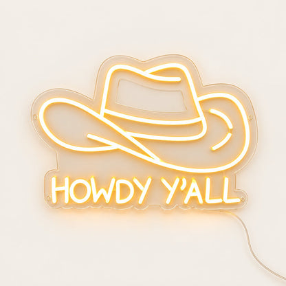 Howdy Yall Cowboy Hat LED Neon Sign - Shineneon