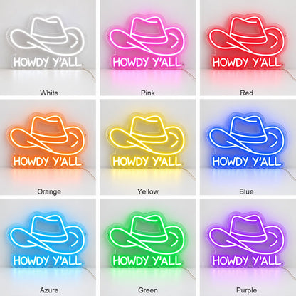 Howdy Yall Cowboy Hat LED Neon Sign - Shineneon
