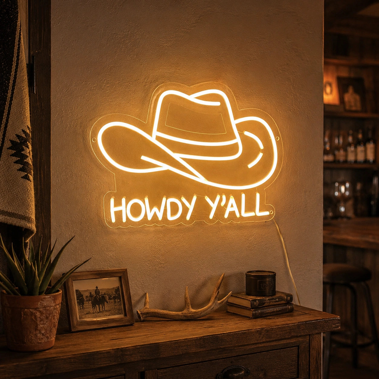 Howdy Yall Cowboy Hat Neon Sign LED Neon Sign real lifestyle scene
