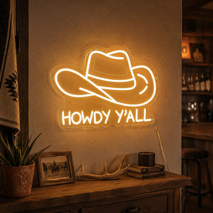 Howdy Yall Cowboy Hat Neon Sign LED Neon Sign real lifestyle scene