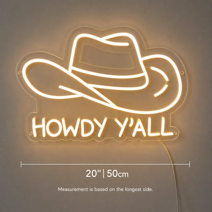 Howdy Yall Cowboy Hat Neon Sign LED Neon Sign size image