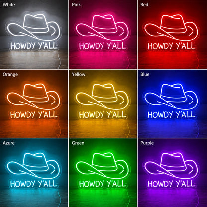 Howdy Yall Cowboy Hat Neon Sign LED Neon Sign color grid