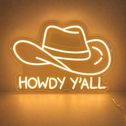 Howdy Yall Cowboy Hat Neon Sign LED Neon Sign main product image