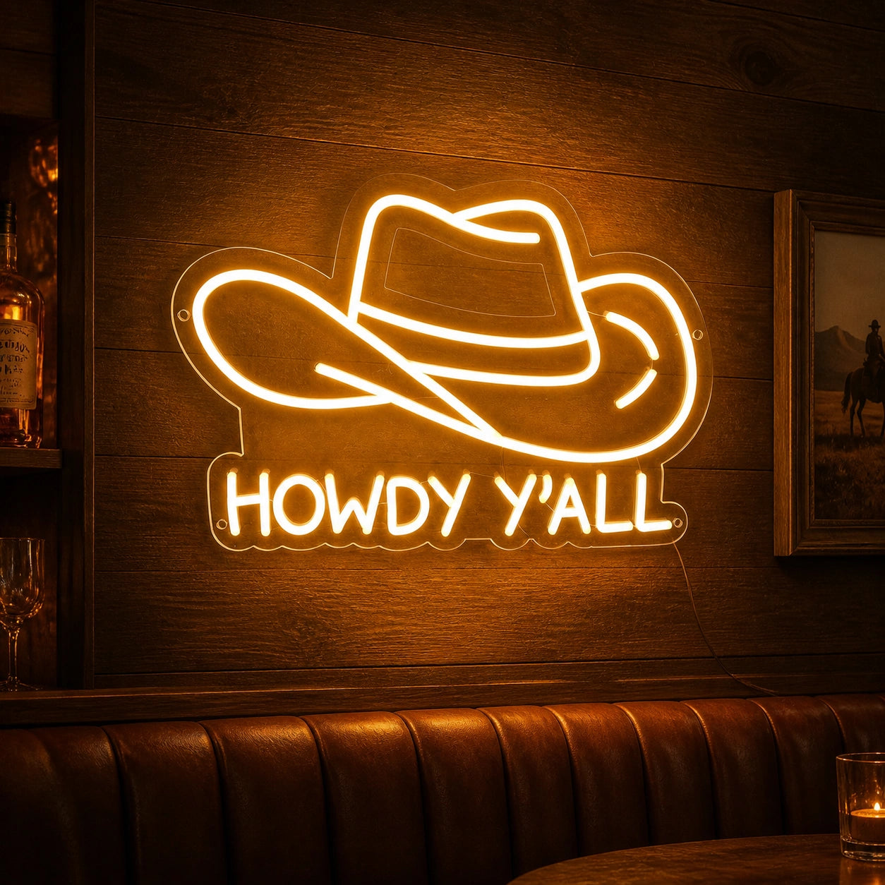 Howdy Yall Cowboy Hat Vintage LED Neon Sign high-converting product image
