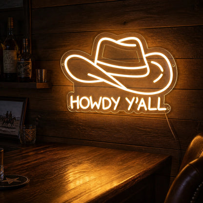 Howdy Yall Cowboy Hat Vintage LED Neon Sign real lifestyle scene