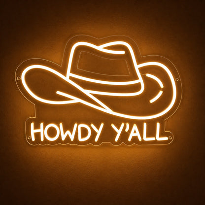 Howdy Yall Cowboy Hat Vintage LED Neon Sign main product image