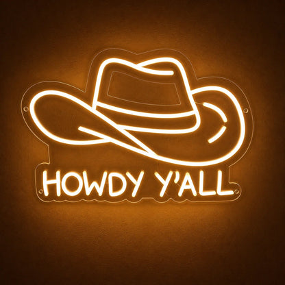 Howdy Yall Cowboy Hat Vintage LED Neon Sign - Shineneon