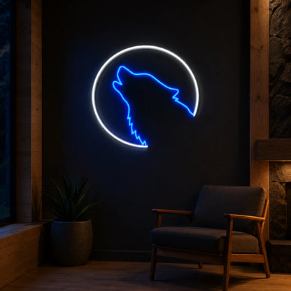Howling Wolf Circle LED Neon Sign real lifestyle scene