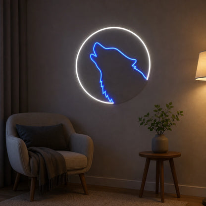 Howling Wolf Circle LED Neon Sign color grid