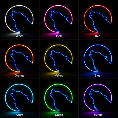 Howling Wolf Circle LED Neon Sign day and night comparison