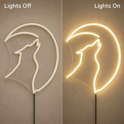 Howling Wolf Crescent Moon LED Neon Sign - Shineneon