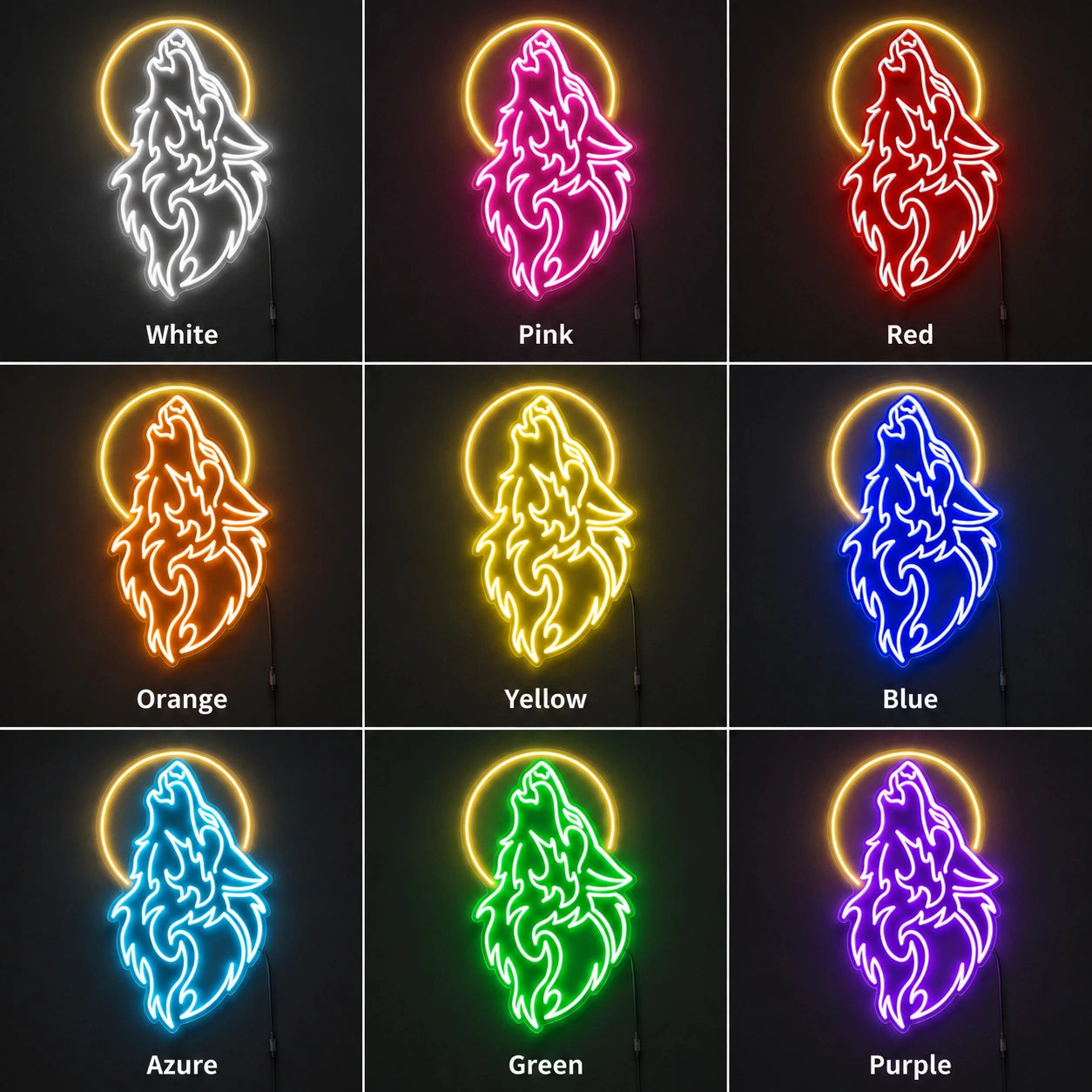 Howling Wolf Halo Neon Sign LED Neon Sign color grid