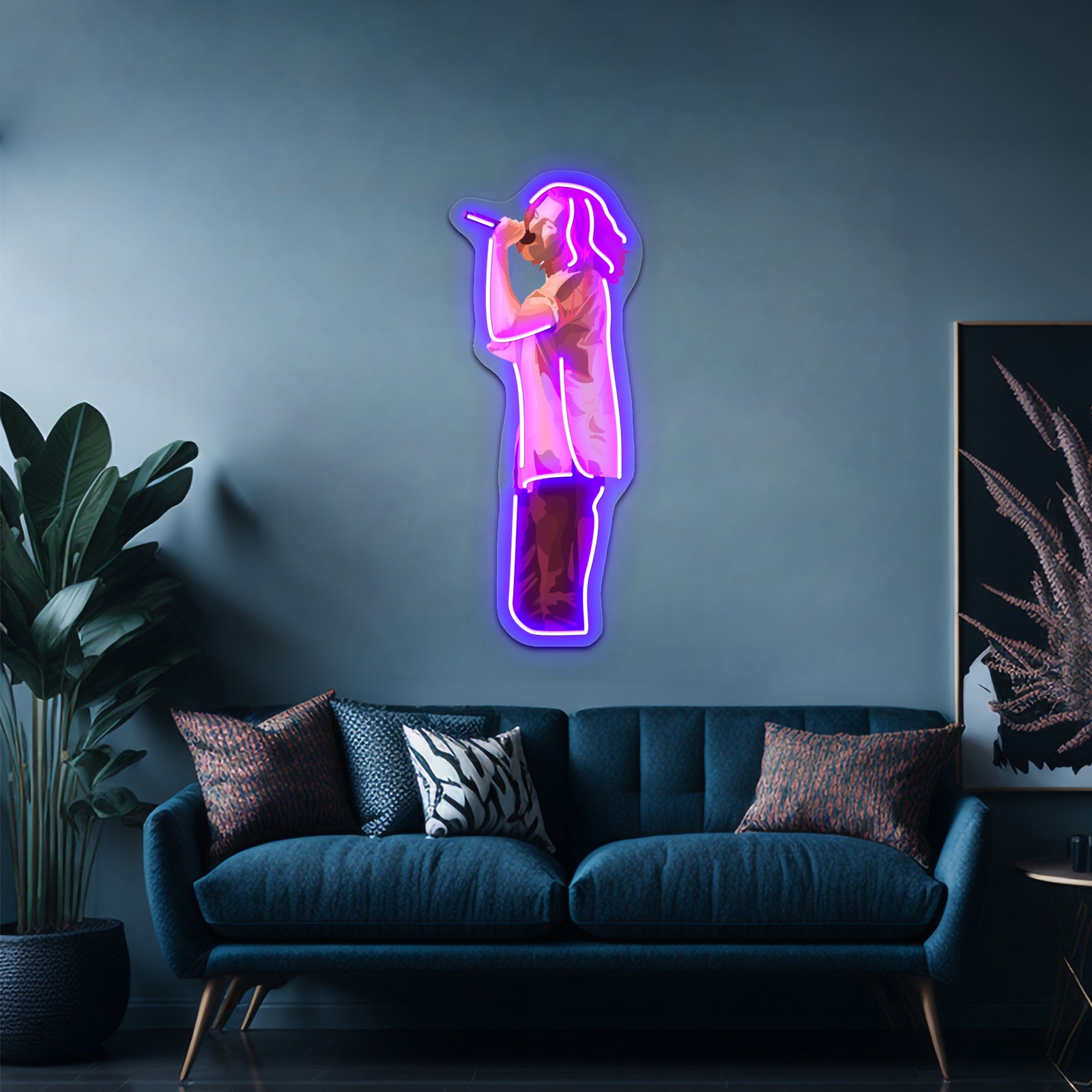 Hozier Illustration Pink Orange Peach Artwork Led Custom Signs - Neon sign mounted on wall in room