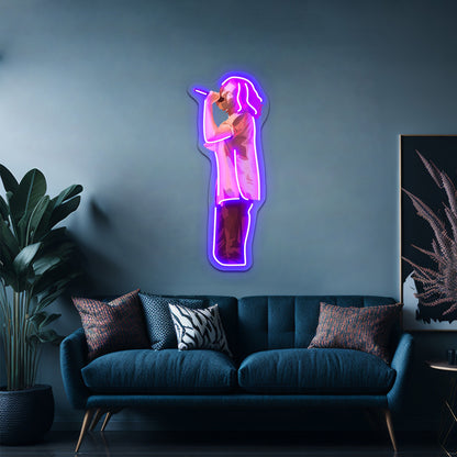 Hozier Illustration Pink Orange Peach Artwork Led Custom Signs - Neon sign mounted on wall in room