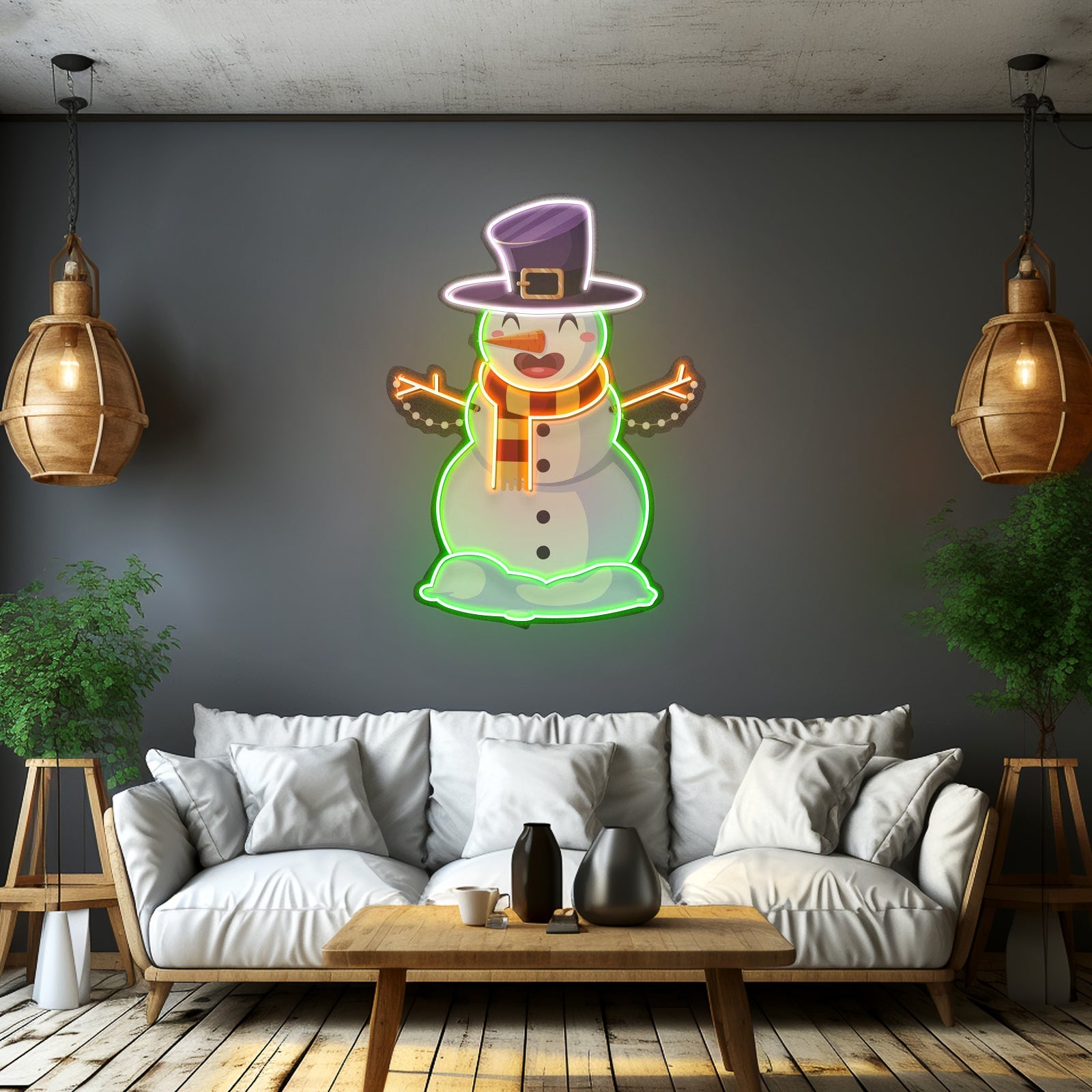 Hugging Snowman Christmas Led Neon Acrylic Artwork For Sale - Shineneon
