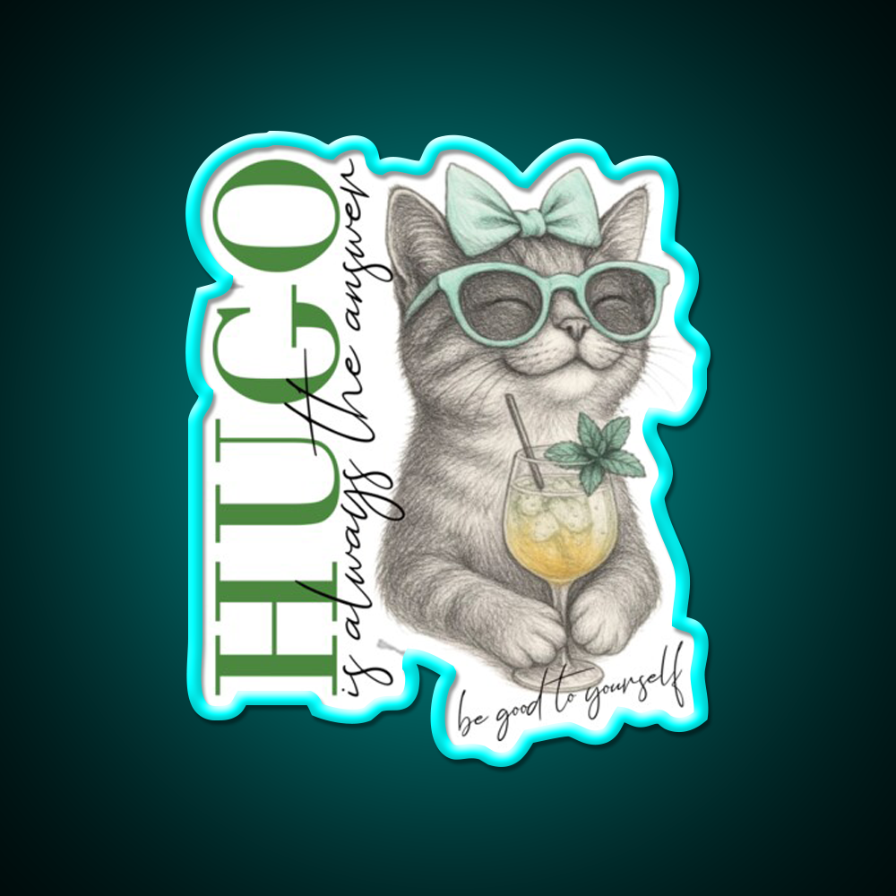 Hugo Cat Summer Drink Selfcare Cocktail Bar Decor Led Neon Sign Rgb Color - Size and dimension reference