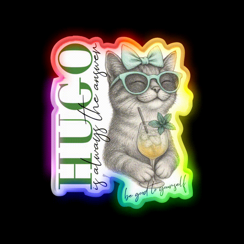 Hugo Cat Summer Drink Selfcare Cocktail Bar Decor Led Neon Sign Rgb Color - LED neon sign close-up detail