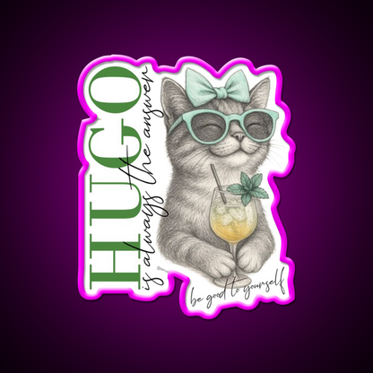 Hugo Cat Summer Drink Selfcare Cocktail Bar Decor Led Neon Sign Rgb Color - Neon sign mounted on wall in room