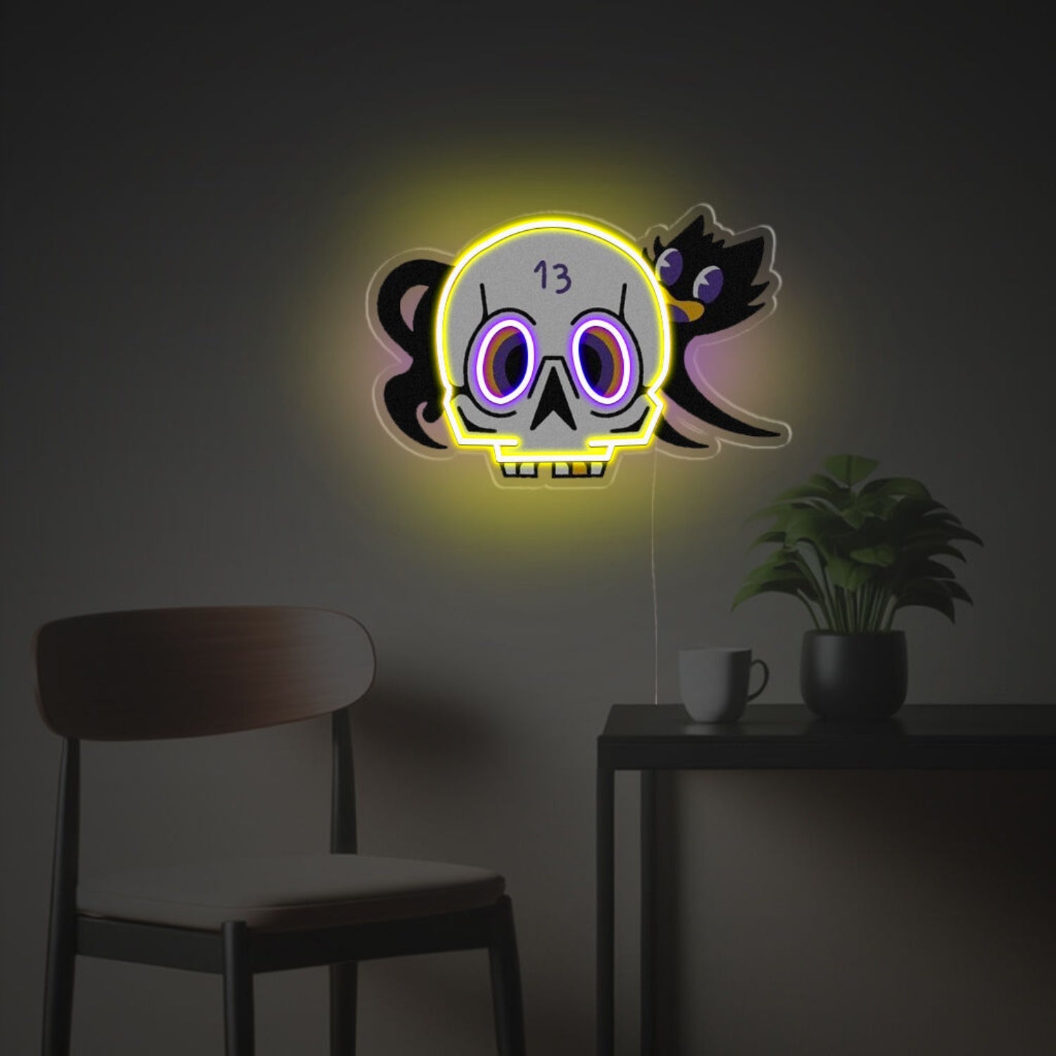 Human Skull Head With Black Hat Led Neon Acrylic Artwork | Shineneon