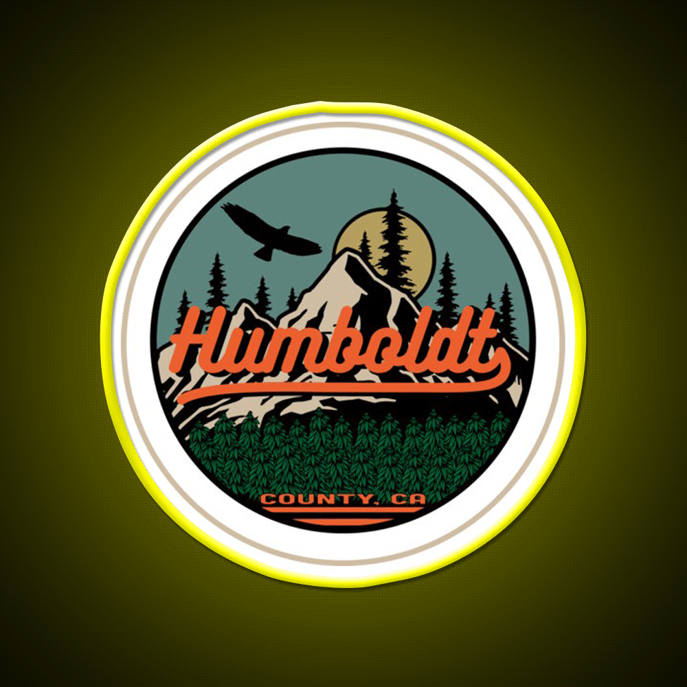 Humboldt County California Seal Hemp Inspired Green Leaf Led Neon Sign Rgb Color - Custom LED neon sign front view