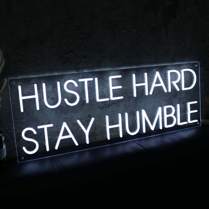 Hustle Hard Stay Humble White Led Neon Sign - Shineneon