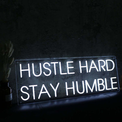 Hustle Hard Stay Humble White Led Neon Sign - Shineneon