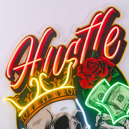 Hustle Rich Skull Crown Uv Printed Led Neon Sign For Room Studio Decor | Shineneon